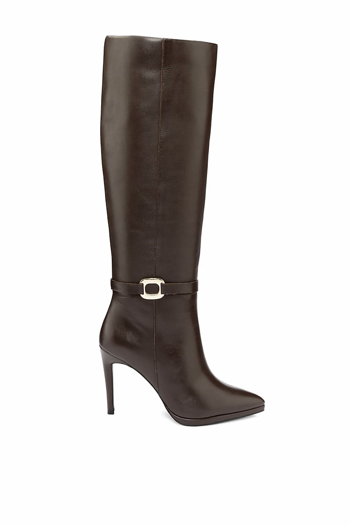Brown Genuine Leather Knee-High Boots by Oroh at Pernia's Pop Up Shop