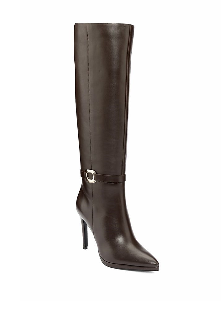 Brown Genuine Leather Knee-High Boots by Oroh at Pernia's Pop Up Shop