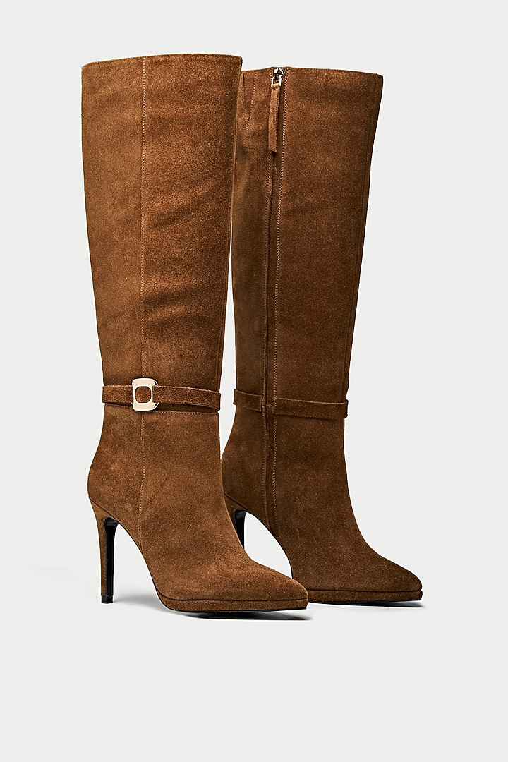 Tan Genuine Leather Knee-High Boots by Oroh at Pernia's Pop Up Shop