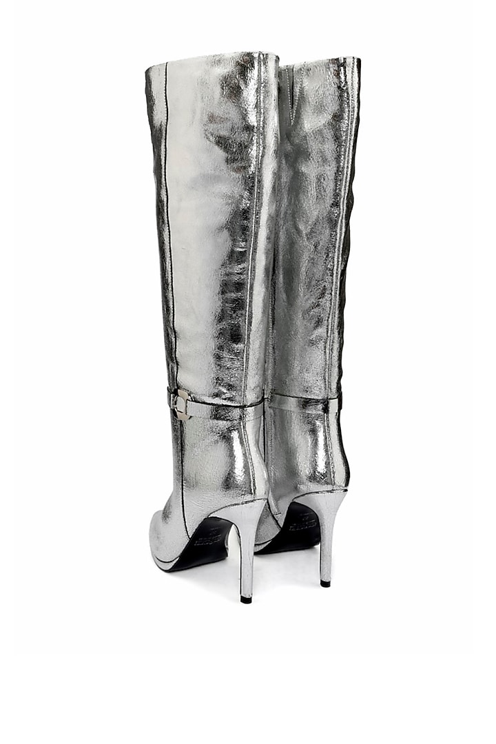 Silver Genuine Leather Knee-High Boots by Oroh at Pernia's Pop Up Shop