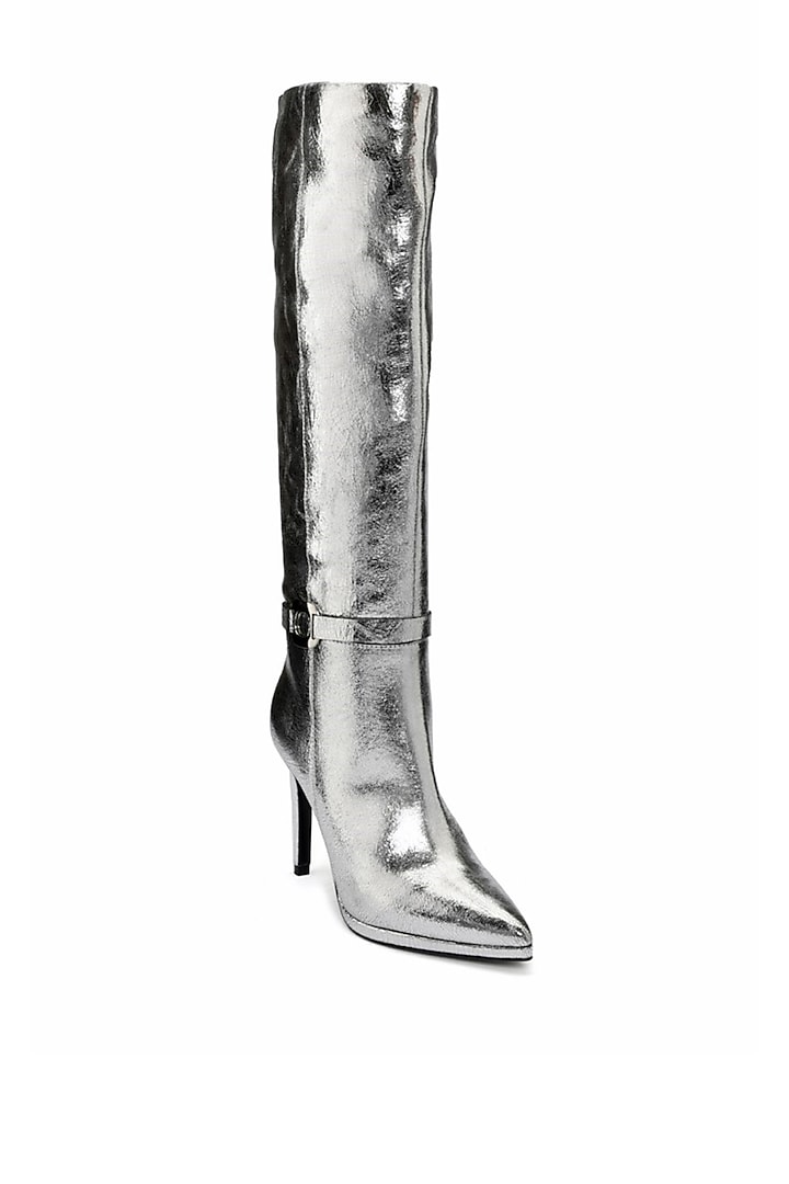 Silver Genuine Leather Knee-High Boots by Oroh at Pernia's Pop Up Shop