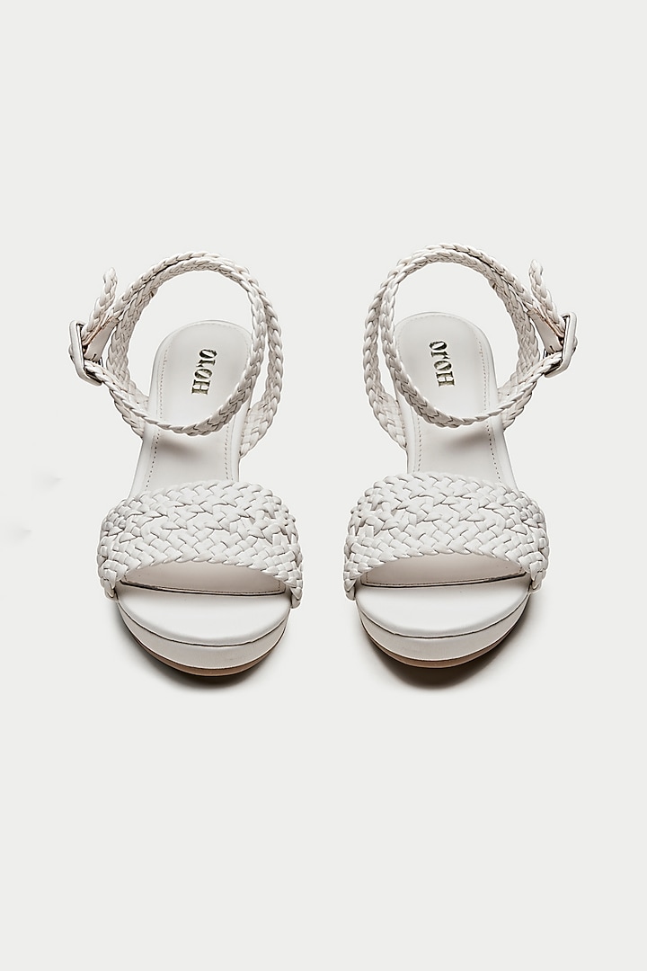 White Genuine Leather Woven Strap Wedges by Oroh at Pernia's Pop Up Shop
