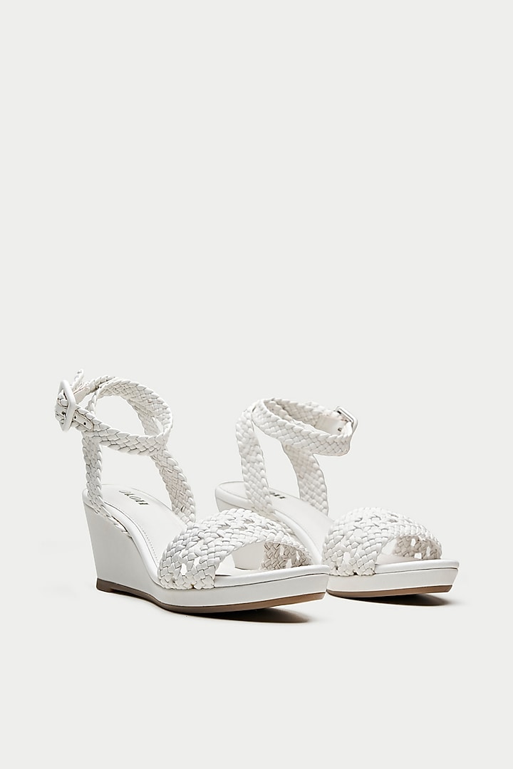 White Genuine Leather Woven Strap Wedges by Oroh at Pernia's Pop Up Shop