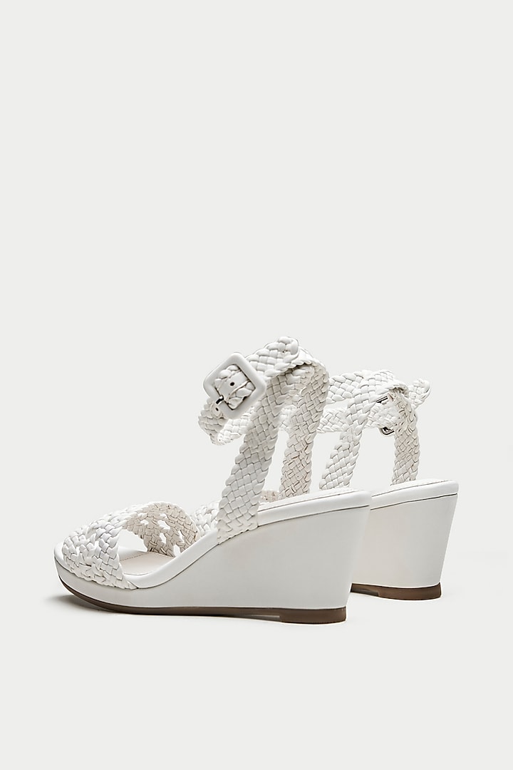 White Genuine Leather Woven Strap Wedges by Oroh at Pernia's Pop Up Shop