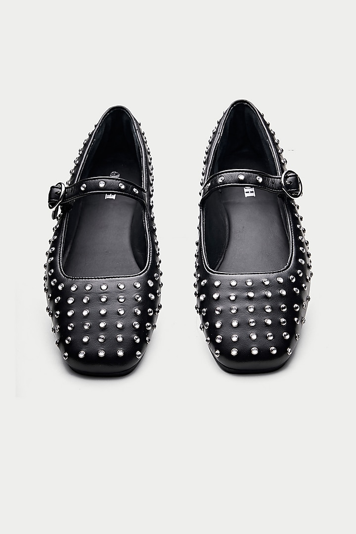 Black Genuine Leather Silver Studded Ballerina Flats by Oroh at Pernia's Pop Up Shop