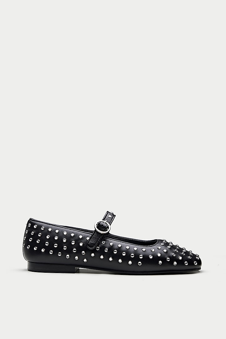 Black Genuine Leather Silver Studded Ballerina Flats by Oroh at Pernia's Pop Up Shop