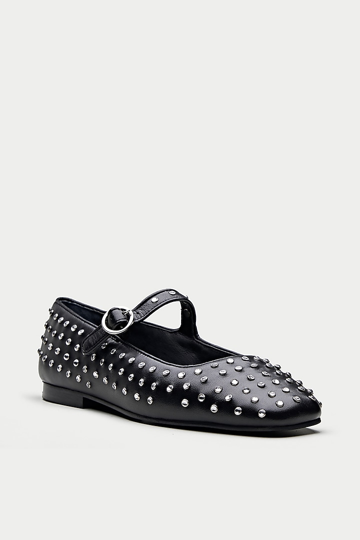 Black Genuine Leather Silver Studded Ballerina Flats by Oroh at Pernia's Pop Up Shop