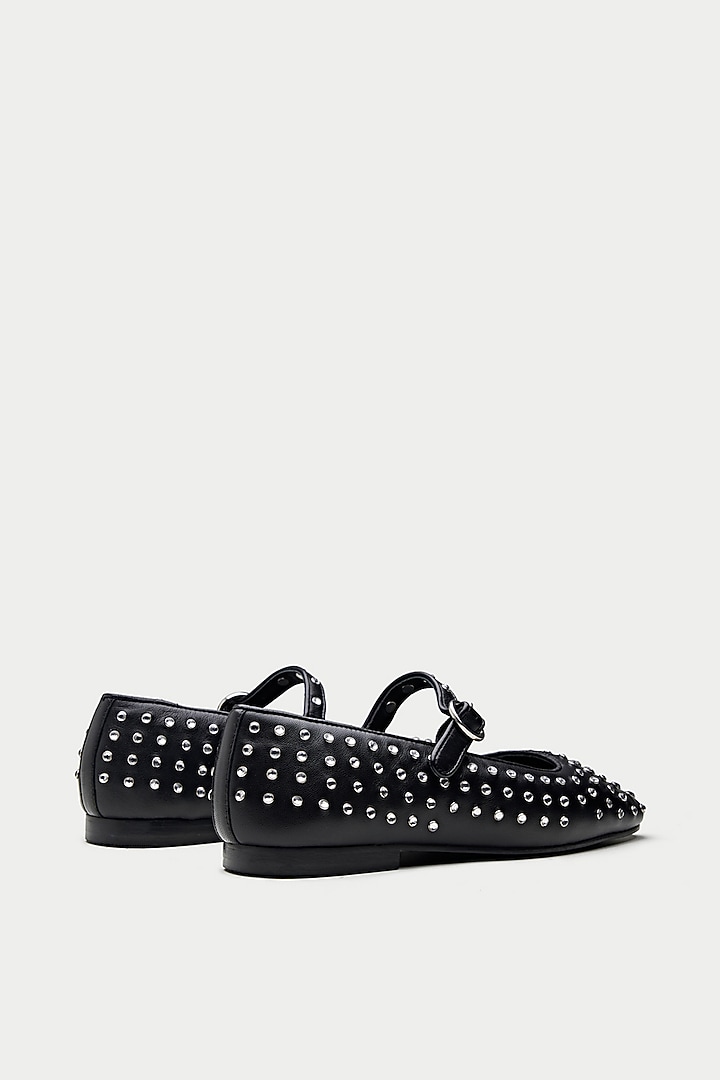 Black Genuine Leather Silver Studded Ballerina Flats by Oroh at Pernia's Pop Up Shop
