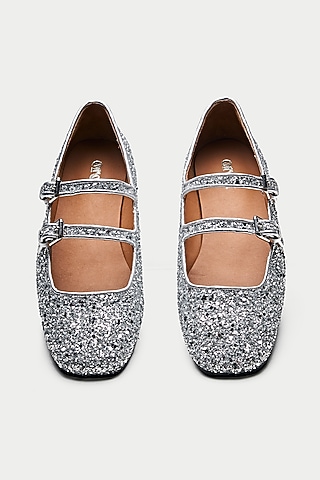 Silver Genuine Leather Ballerina Flats by Oroh