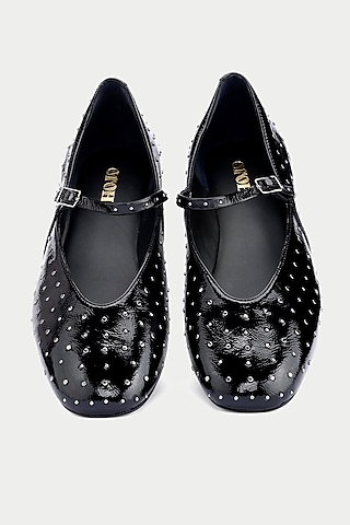 Black Genuine Leather Ballerina Flats by Oroh