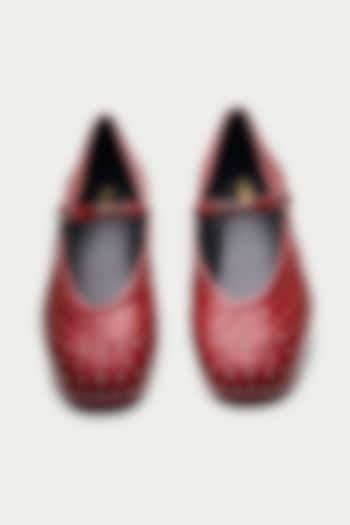 Red Genuine Leather Ballerina Flats by Oroh at Pernia's Pop Up Shop