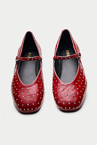 Red Genuine Leather Ballerina Flats by Oroh