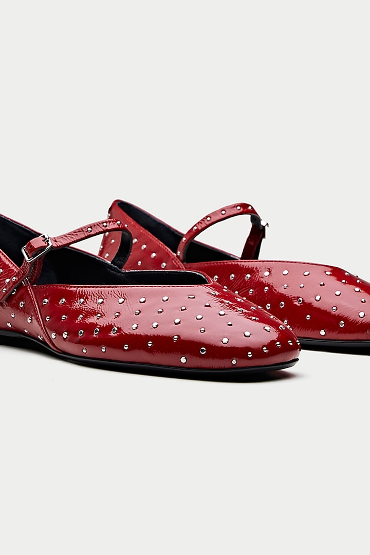 Red Genuine Leather Ballerina Flats by Oroh at Pernia's Pop Up Shop