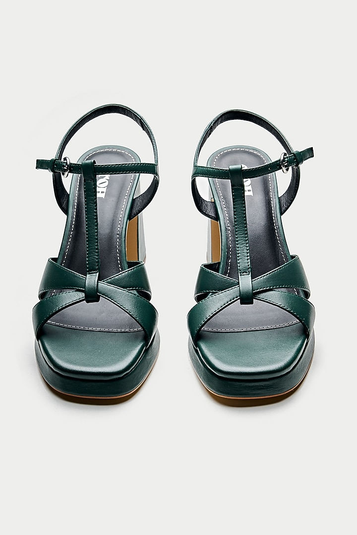 Green Genuine Leather Heels by Oroh at Pernia's Pop Up Shop