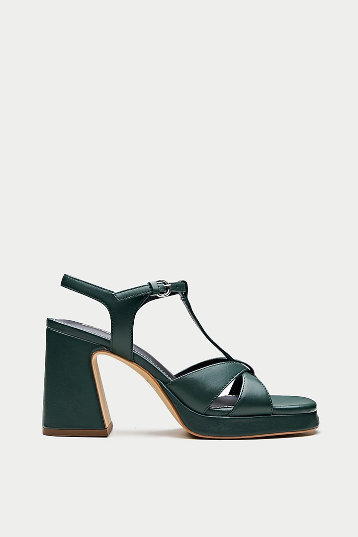Green Genuine Leather Heels by Oroh at Pernia's Pop Up Shop