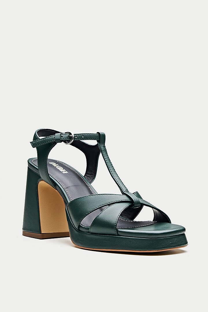 Green Genuine Leather Heels by Oroh at Pernia's Pop Up Shop