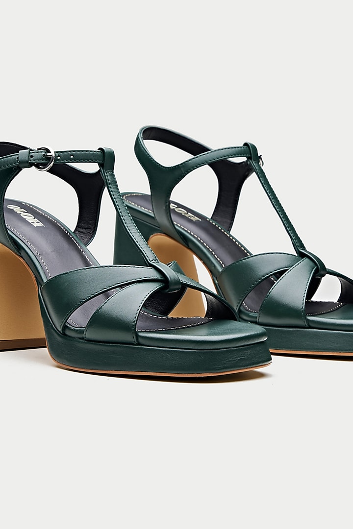 Green Genuine Leather Heels by Oroh at Pernia's Pop Up Shop