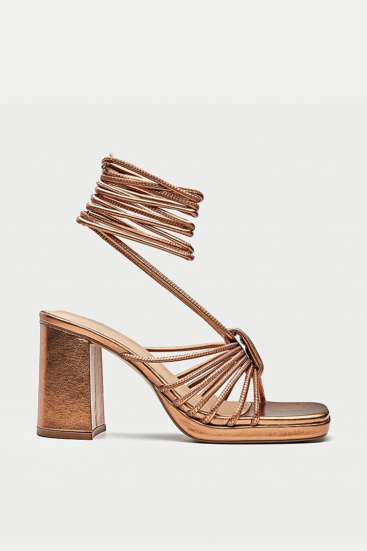 Rose Gold Genuine Leather Block Heels by Oroh at Pernia's Pop Up Shop