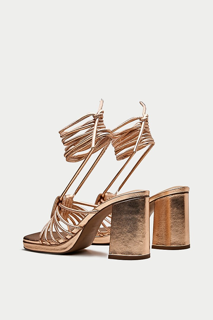 Rose Gold Genuine Leather Block Heels by Oroh at Pernia's Pop Up Shop
