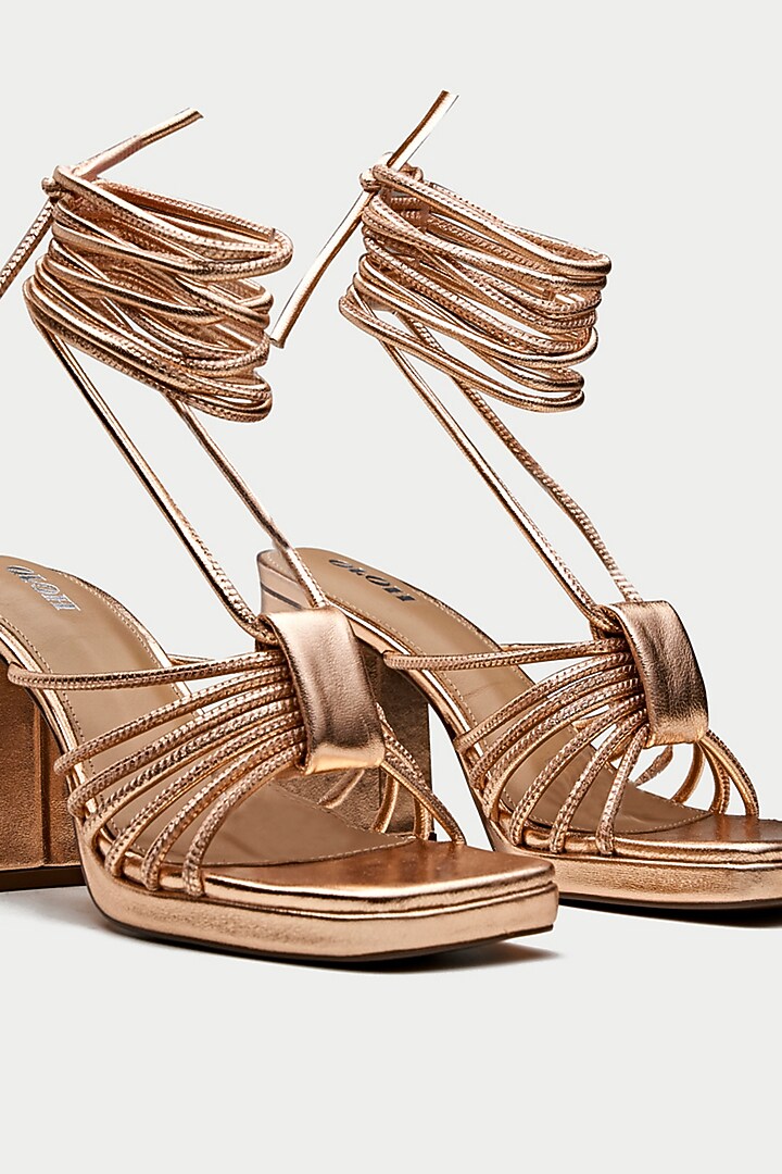 Rose Gold Genuine Leather Block Heels by Oroh at Pernia's Pop Up Shop