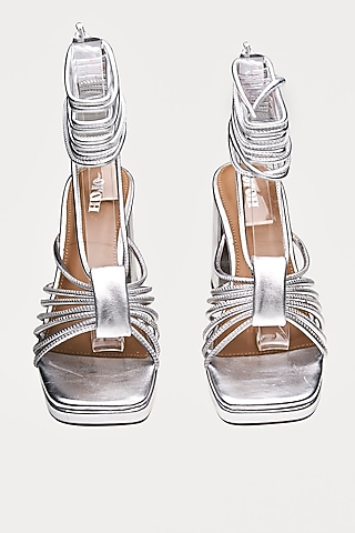 Silver Genuine Leather Block Heels by Oroh