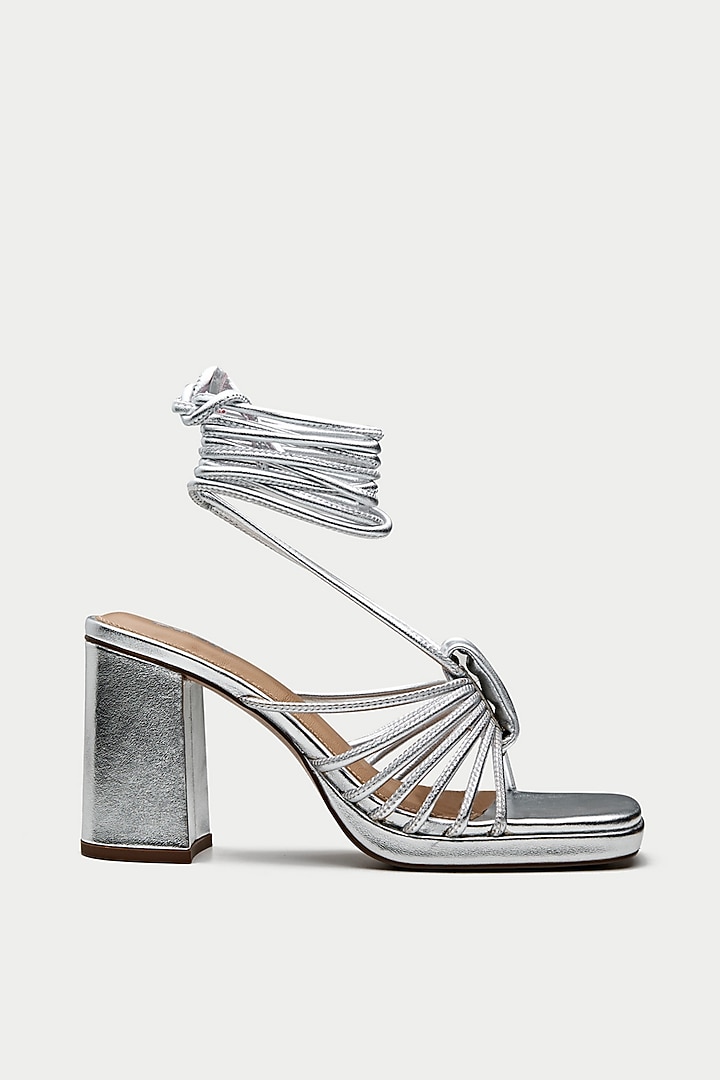 Silver Genuine Leather Block Heels by Oroh at Pernia's Pop Up Shop