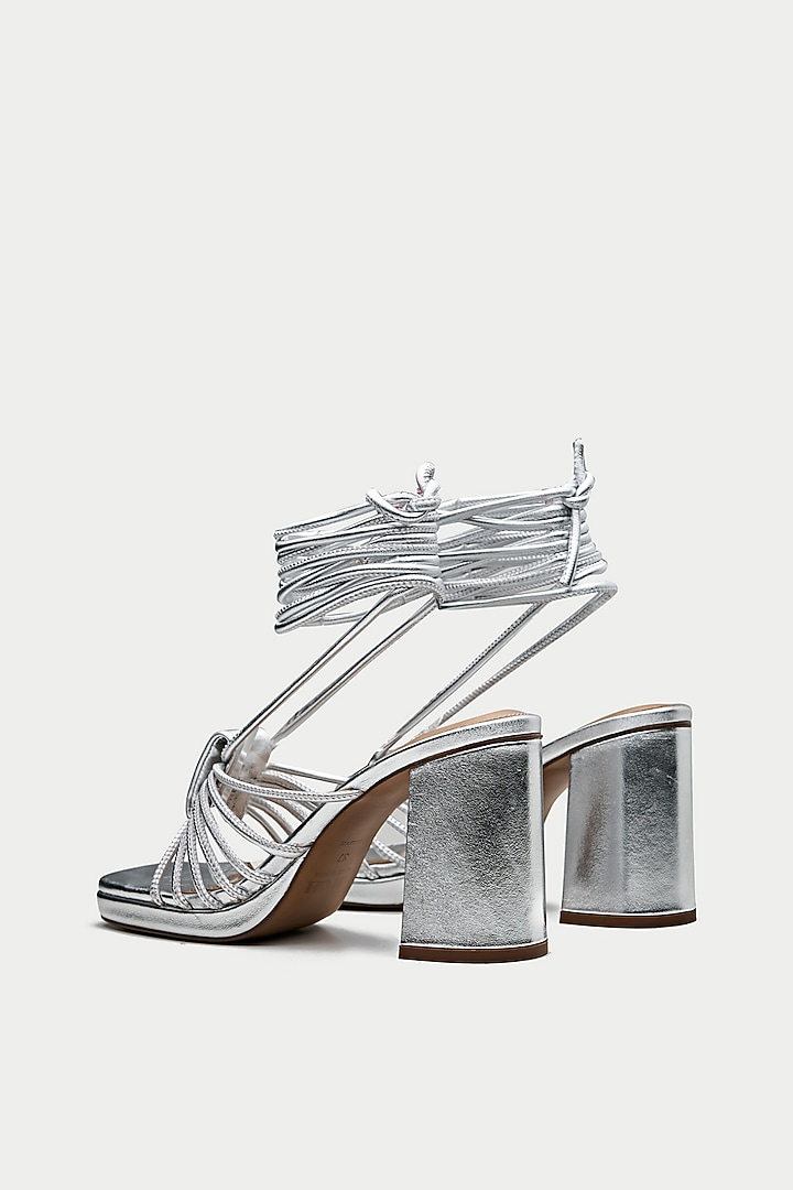 Silver Genuine Leather Block Heels by Oroh at Pernia's Pop Up Shop