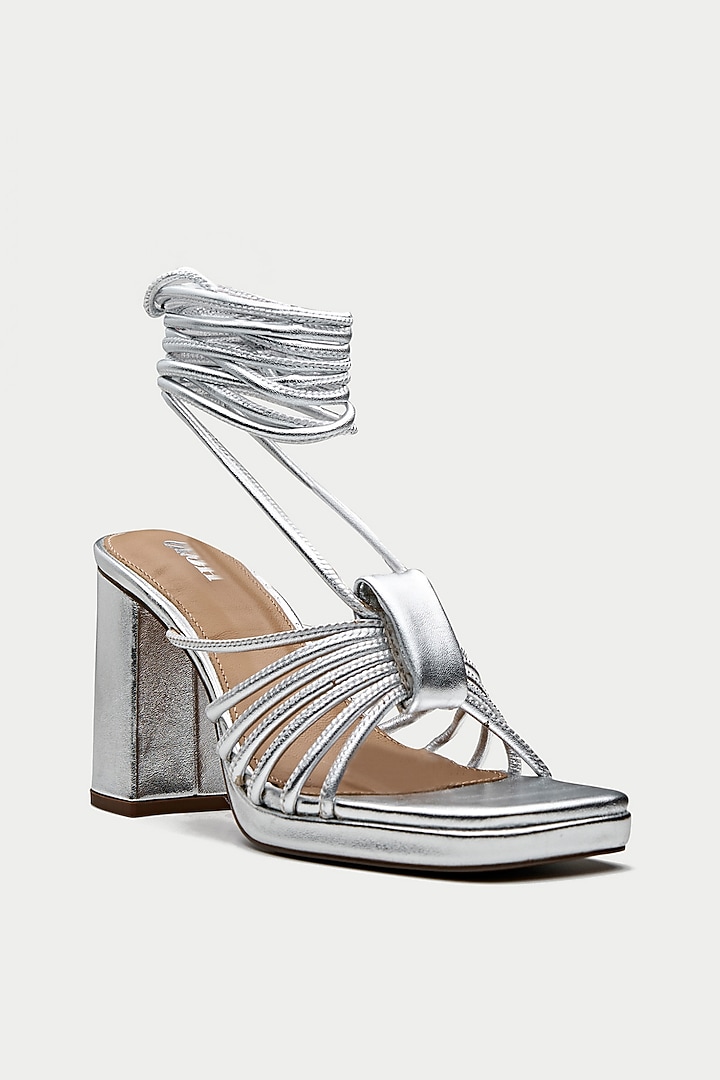 Silver Genuine Leather Block Heels by Oroh at Pernia's Pop Up Shop