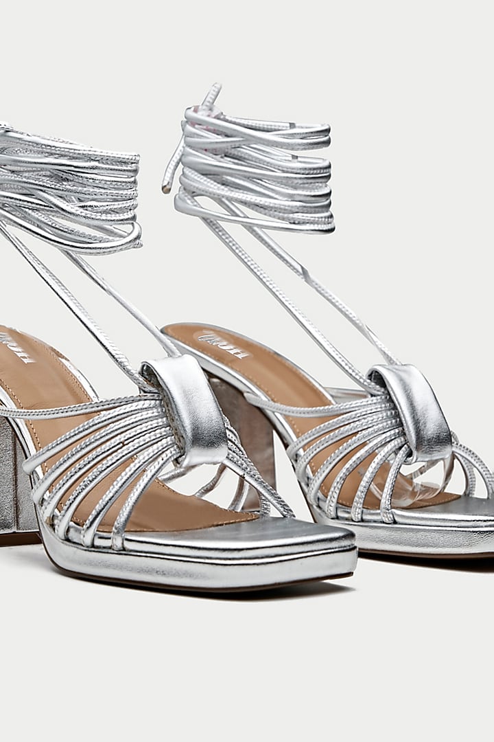 Silver Genuine Leather Block Heels by Oroh at Pernia's Pop Up Shop