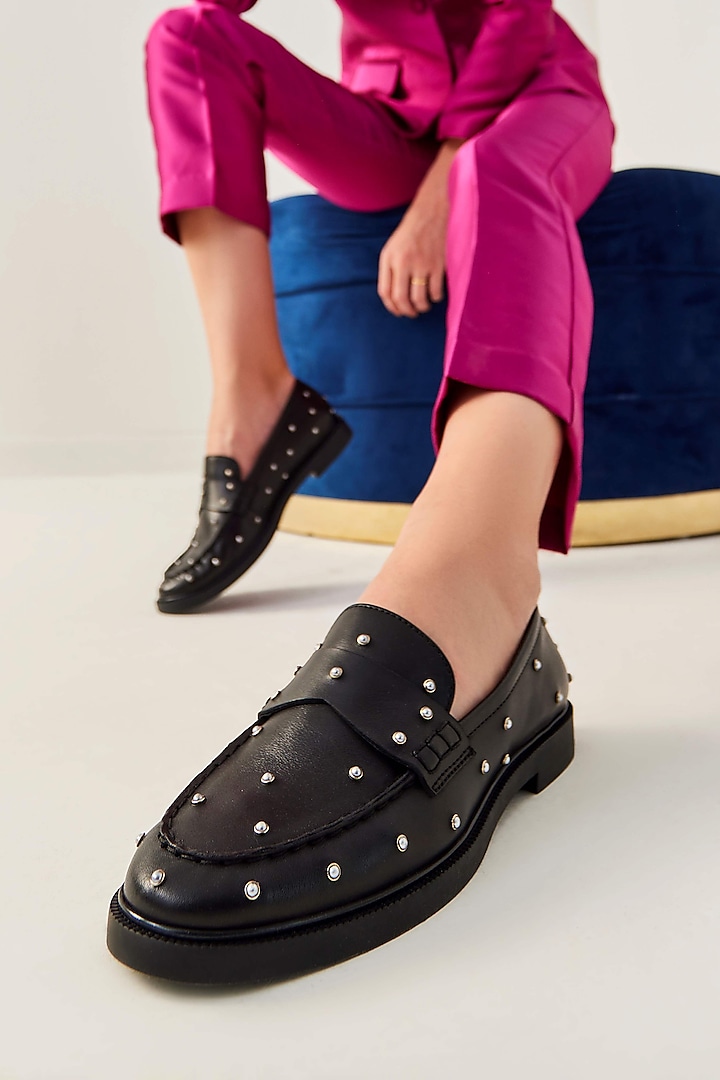 Black Genuine Leather Loafers by Oroh at Pernia's Pop Up Shop