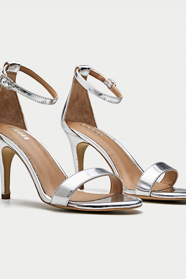 Silver Genuine Leather Heels by Oroh at Pernia's Pop Up Shop