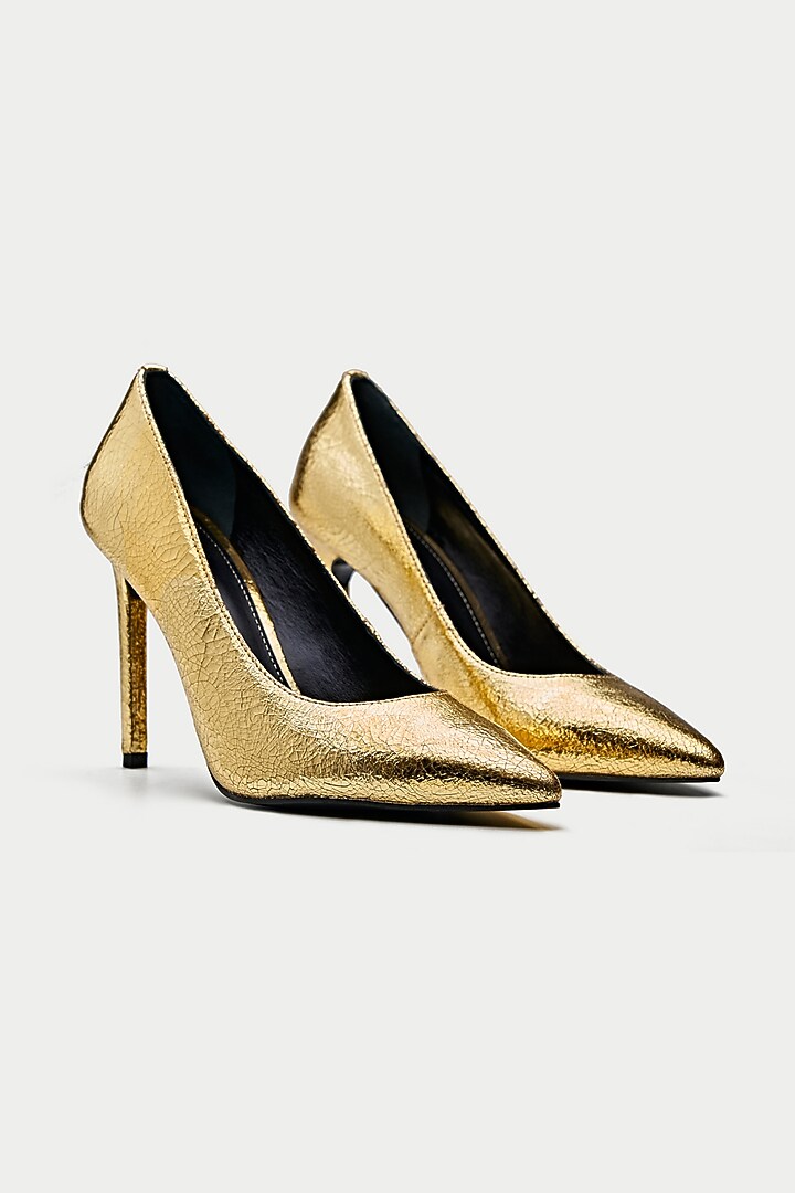 Gold Genuine Leather Pump Heels by Oroh at Pernia's Pop Up Shop