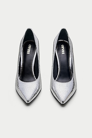 Silver Genuine Leather Pump Heels by Oroh