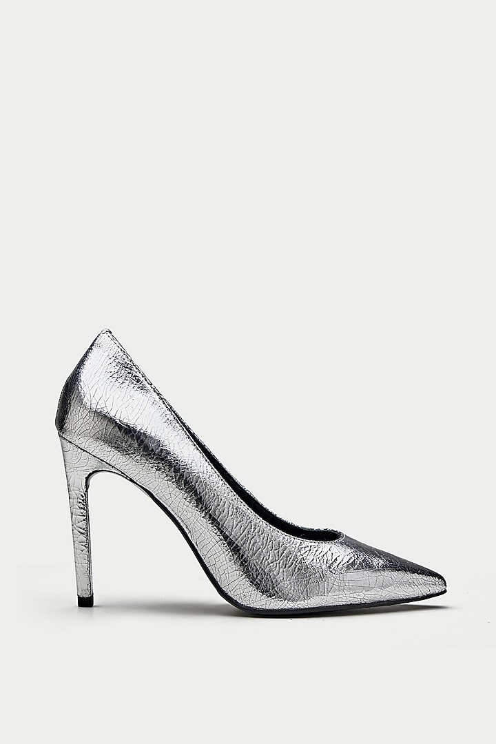 Silver Genuine Leather Pump Heels by Oroh at Pernia's Pop Up Shop
