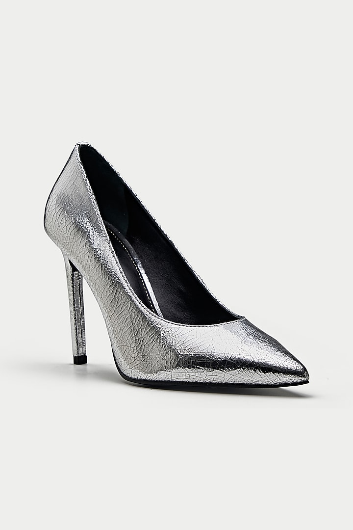 Silver Genuine Leather Pump Heels by Oroh at Pernia's Pop Up Shop