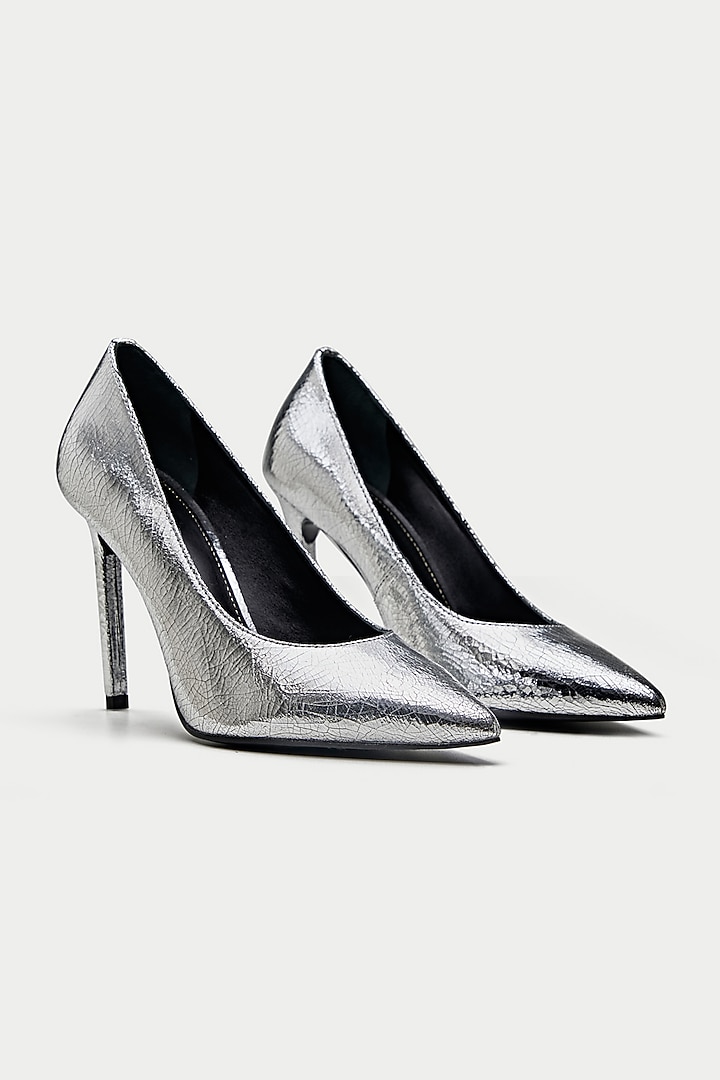 Silver Genuine Leather Pump Heels by Oroh at Pernia's Pop Up Shop