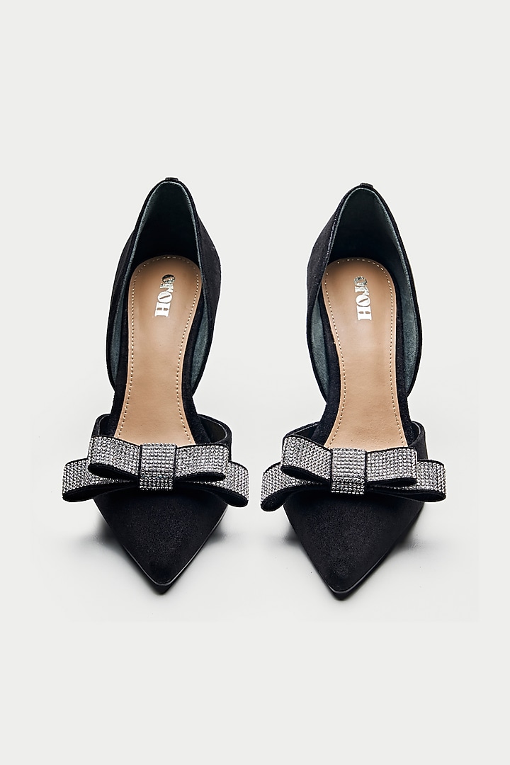 Black Genuine Leather Rhinestone Bow Pump Heels by Oroh at Pernia's Pop Up Shop