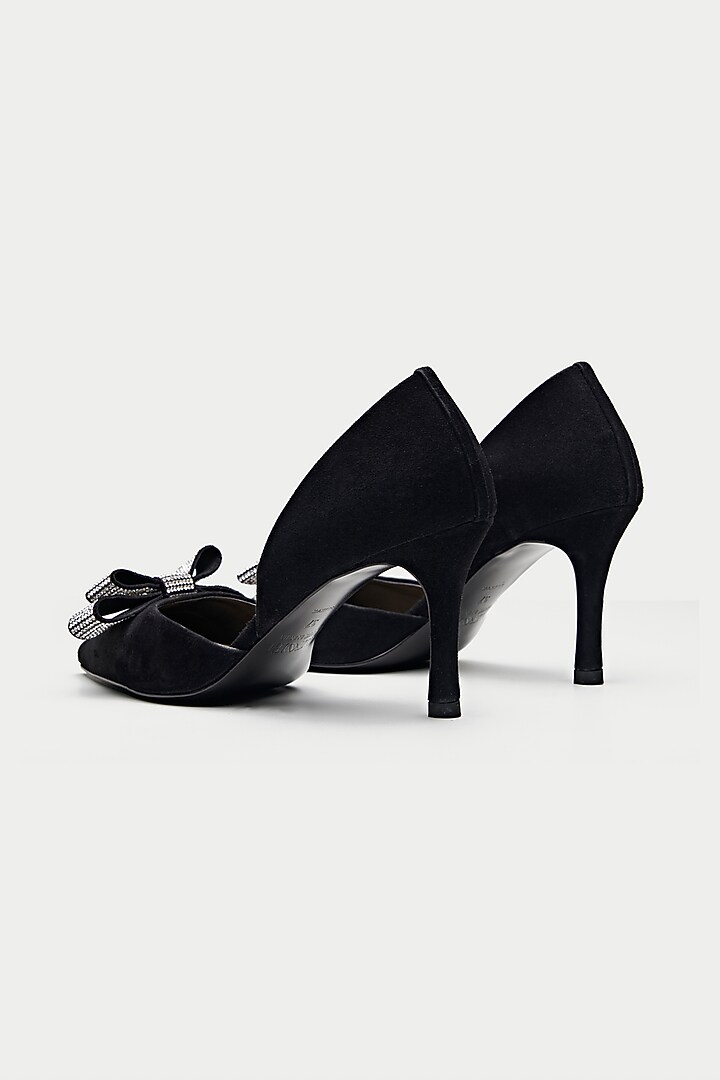 Black Genuine Leather Rhinestone Bow Pump Heels by Oroh at Pernia's Pop Up Shop