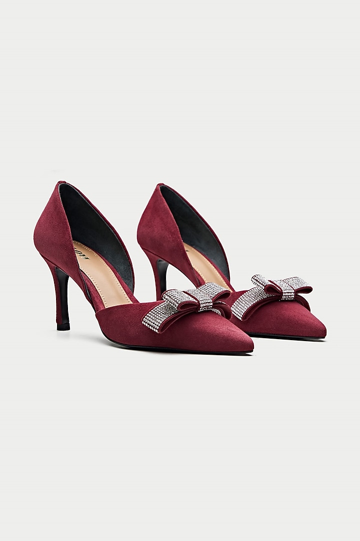 Maroon Genuine Leather Rhinestone Bow Pump Heels by Oroh at Pernia's Pop Up  Shop