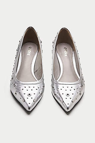 Silver Genuine Leather Pump Heels by Oroh