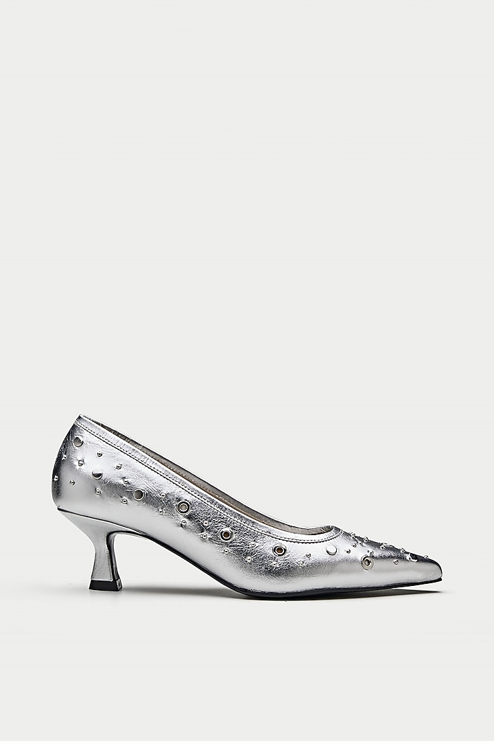 Silver Genuine Leather Pump Heels by Oroh at Pernia's Pop Up Shop