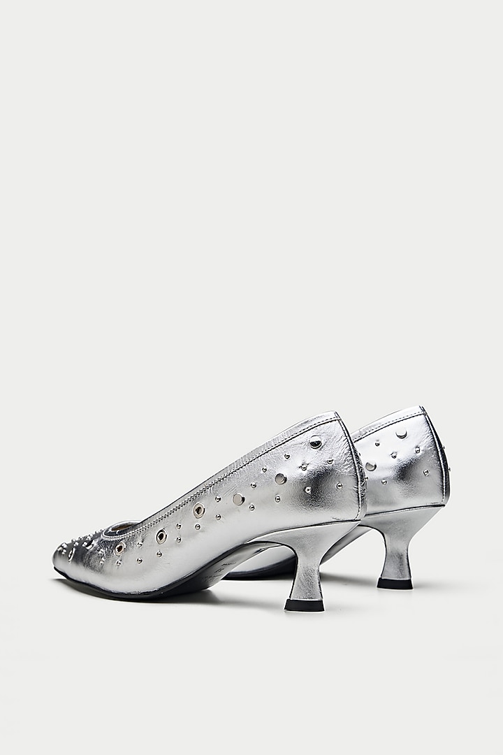 Silver Genuine Leather Pump Heels by Oroh at Pernia's Pop Up Shop