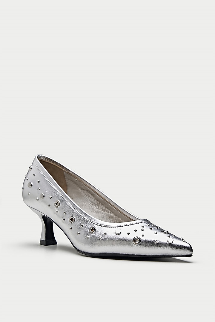 Silver Genuine Leather Pump Heels by Oroh at Pernia's Pop Up Shop