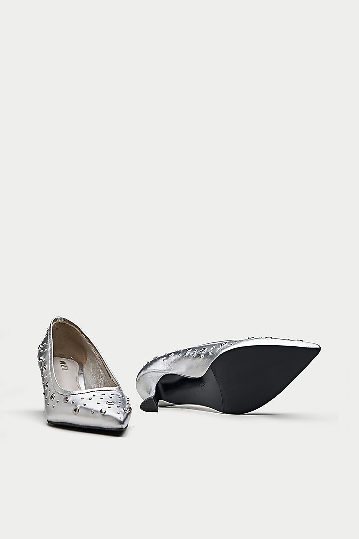 Silver Genuine Leather Pump Heels by Oroh at Pernia's Pop Up Shop