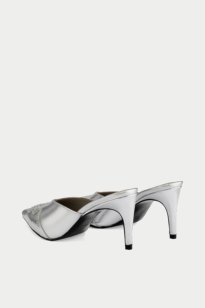 Silver Genuine Leather Stiletto Mules by Oroh at Pernia's Pop Up Shop