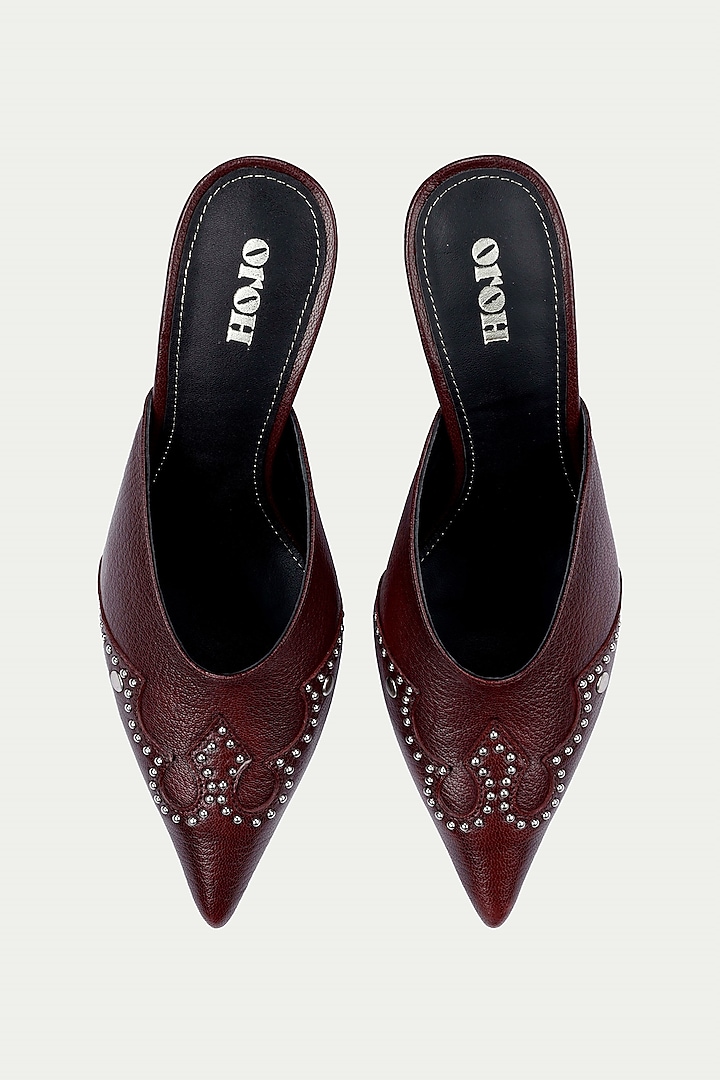 Maroon Genuine Leather Stiletto Mules by Oroh at Pernia's Pop Up Shop