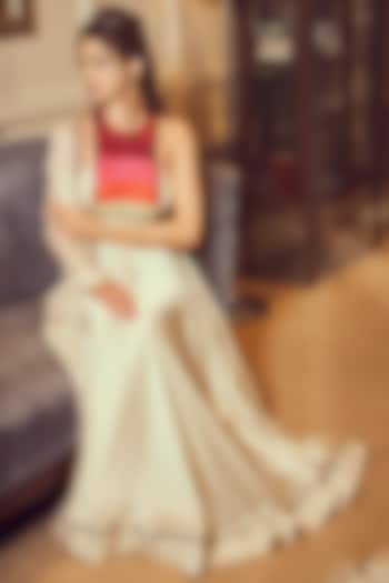 Off White Embroidered Party Wear Anarkali Set by Oru at Pernia's Pop Up Shop