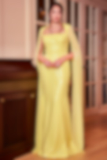 Lemon Yellow Embroidered Gown by Oru