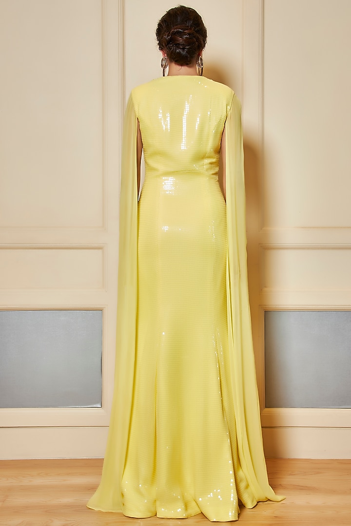 Lemon Yellow Embroidered Party Wear Gown by Oru at Pernia's Pop Up Shop