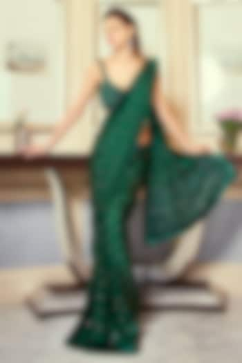 Emerald Green Handcrafted Saree Set by Oru at Pernia's Pop Up Shop